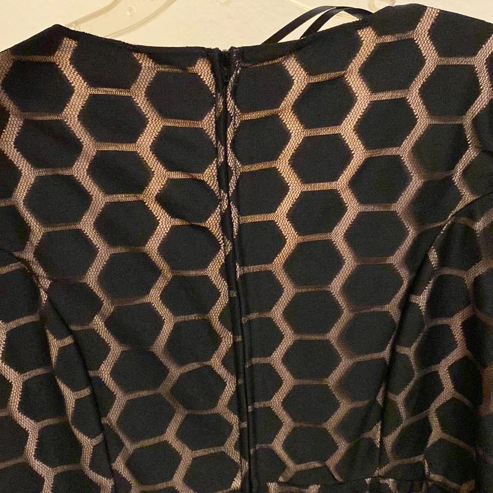 Avenue Sheer Black Overlay Dress w/ Belt - Picture 6 of 7